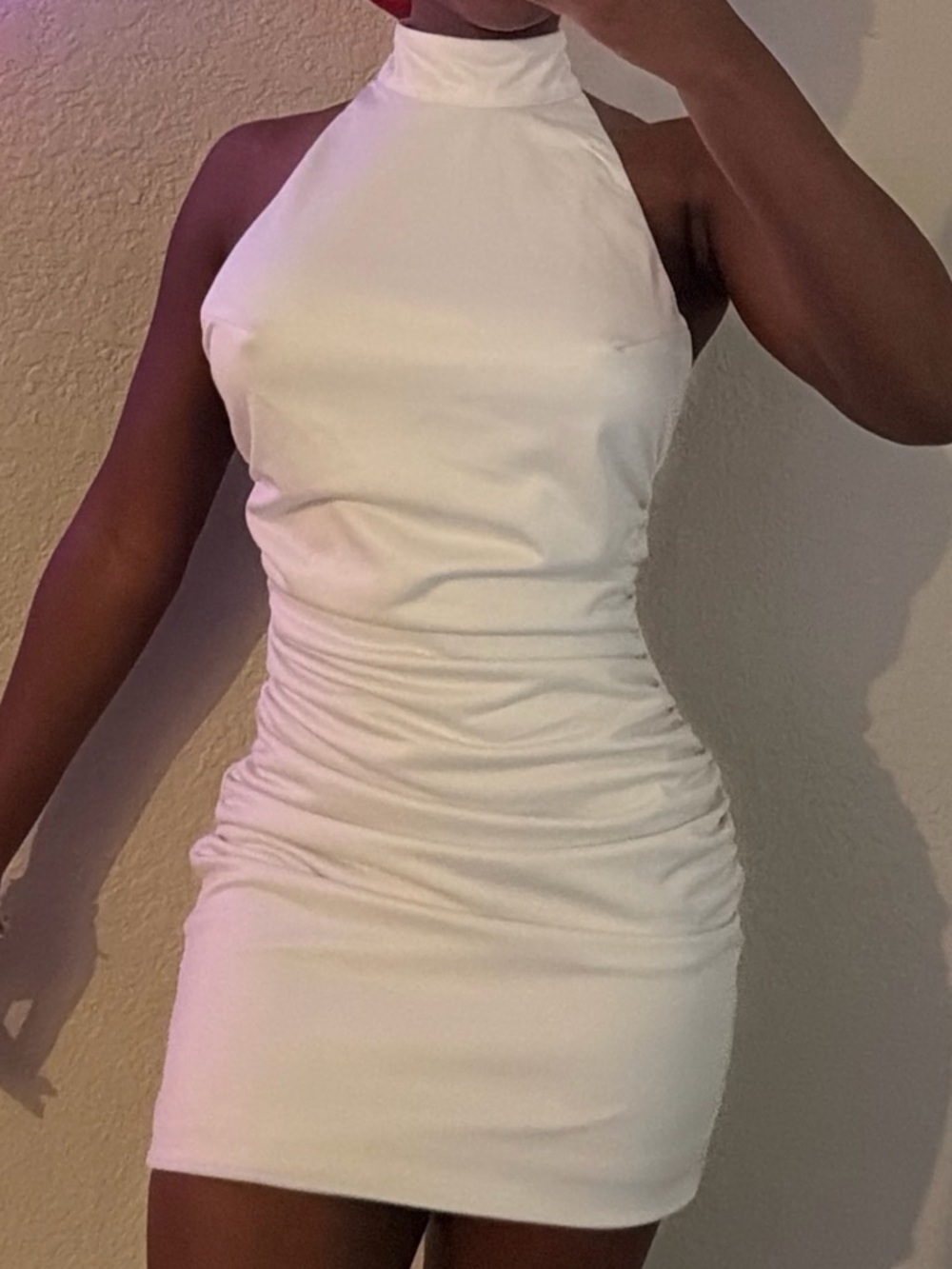 Fashion Nova White Halter Ruched Bodycon Mini Dress